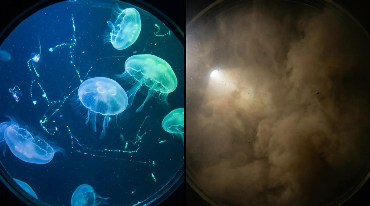 Thick clouds of suspended mud block the bioluminescent light signals that deep-sea creatures use to communicate and hunt.