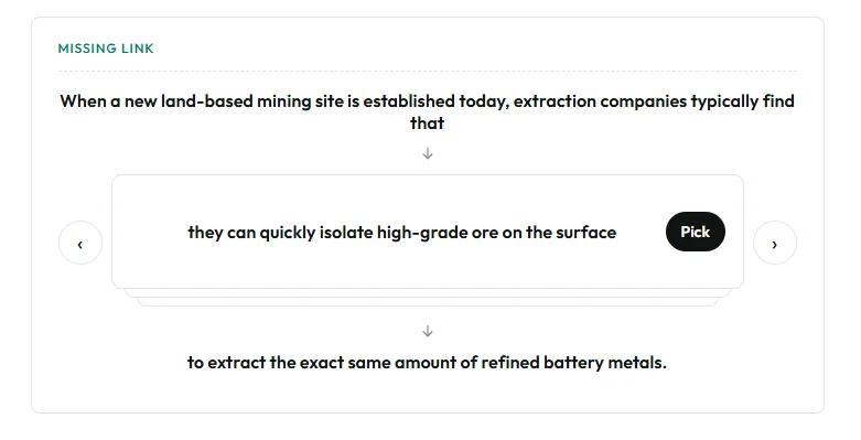 An example where students need to select the correct missing link