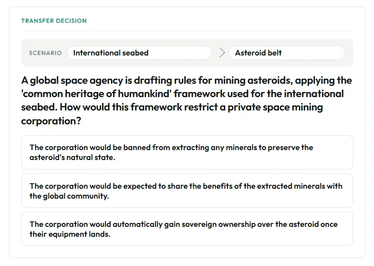 An example where students need to apply a framework to a new scenario